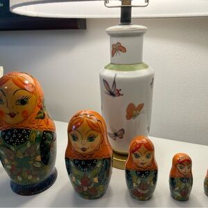 Hand-Painted Russian Nesting Dolls - Orange and Green